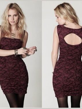 Free People Ruched Burgundy Bodycon Dress - Women's Sleeveless Dress